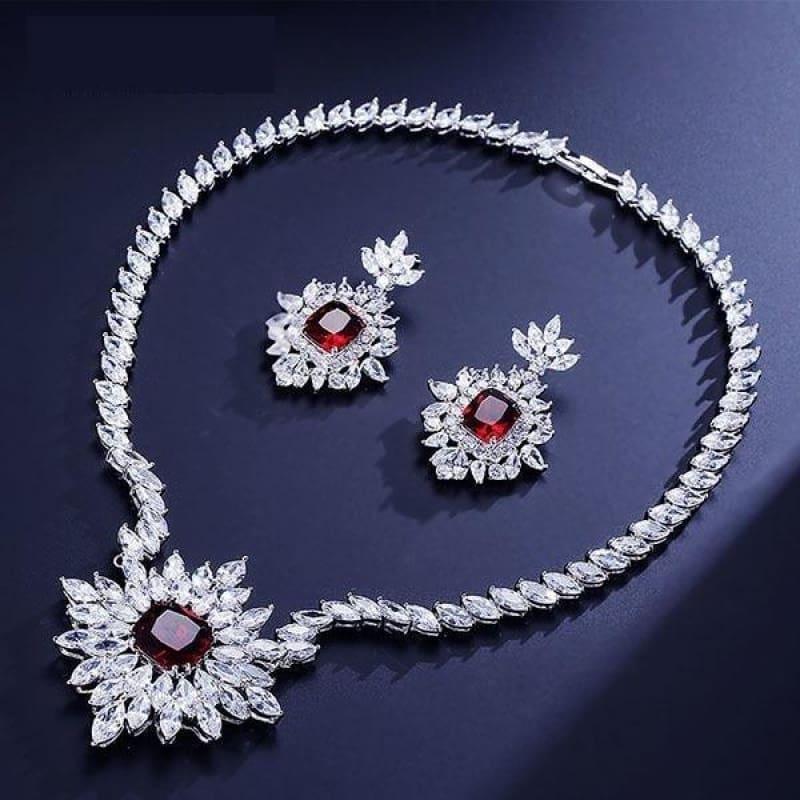 Gorgeous Big Square Cubic Zircon Jewelry Set - Red - jewelry set