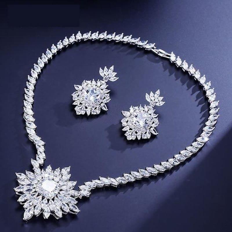 Gorgeous Big Square Cubic Zircon Jewelry Set - White - jewelry set