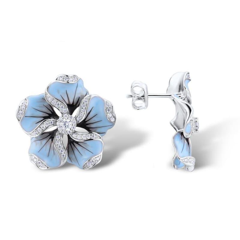 Gorgeous Blue Flower Ring Earrings Fashion Trendy Jewelry Set - jewelry set