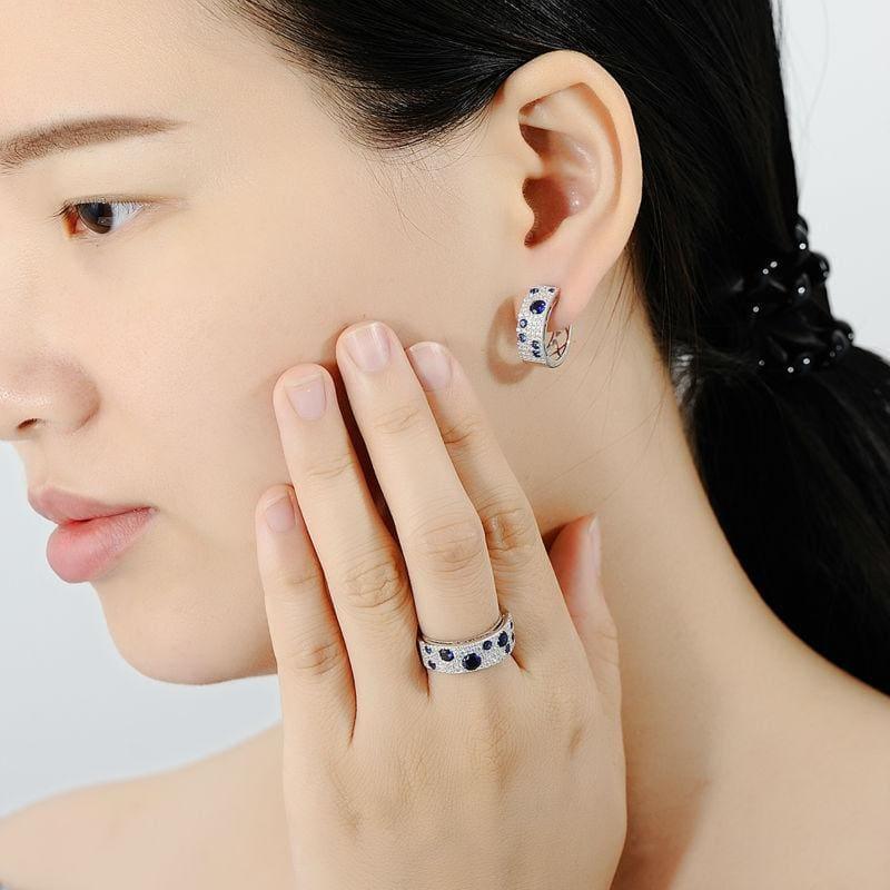 Gorgeous Blue Nano CZ 925 Sterling Silver Sparkling Women Jewelry Set - TeresaCollections