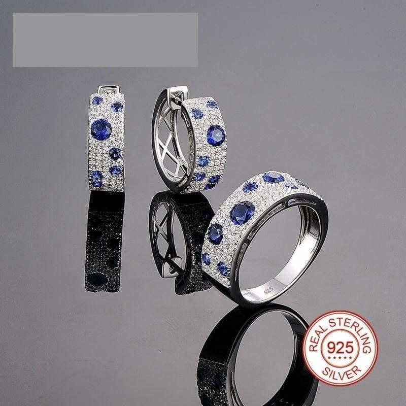 Gorgeous Blue Nano CZ 925 Sterling Silver Sparkling Women Jewelry Set - Jewelry set