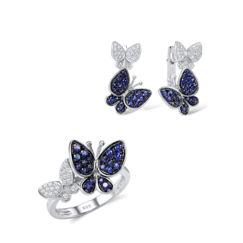 Gorgeous Butterfly Earrings Ring Genuine 100% 925 Sterling Silver Sparkling Jewelry Set - 5.5 - jewelry set