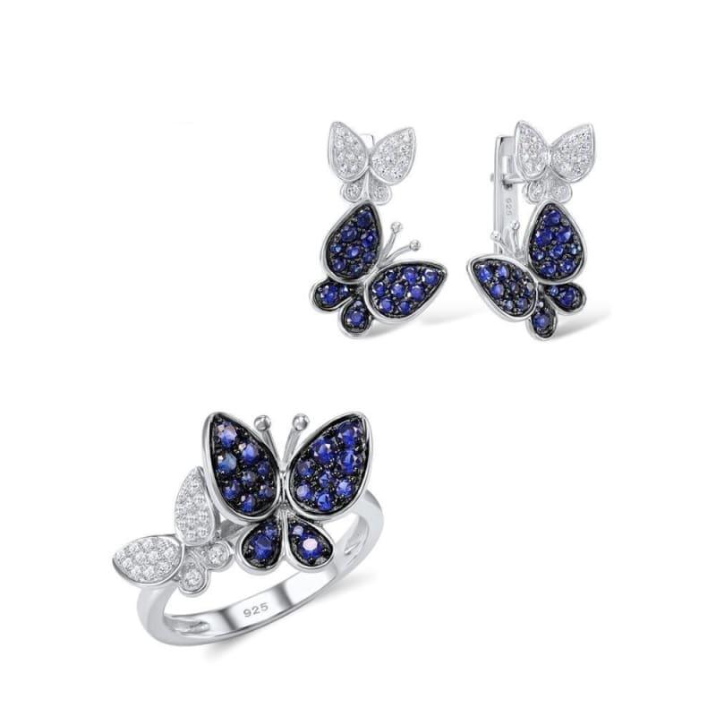 Gorgeous Butterfly Earrings Ring Genuine 100% 925 Sterling Silver Sparkling Jewelry Set - jewelry set