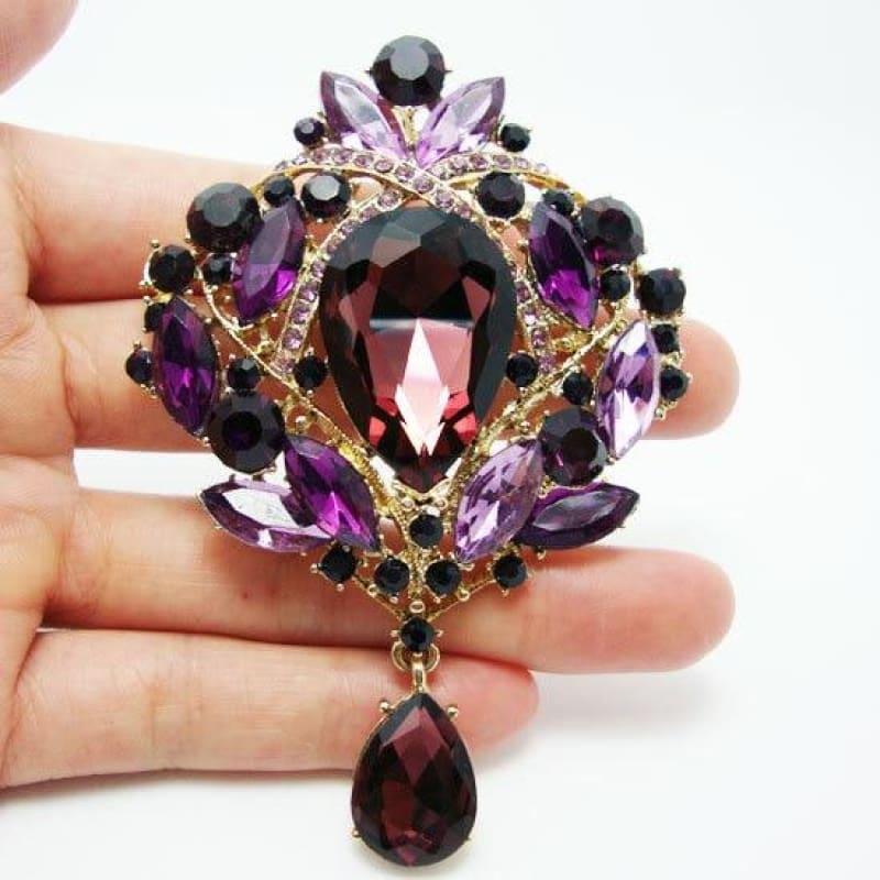 Gorgeous Flower Floral Tear Drop Brooch Pin Purple Crystal Rhinestone Crystal Pendant - Default title - Brooch