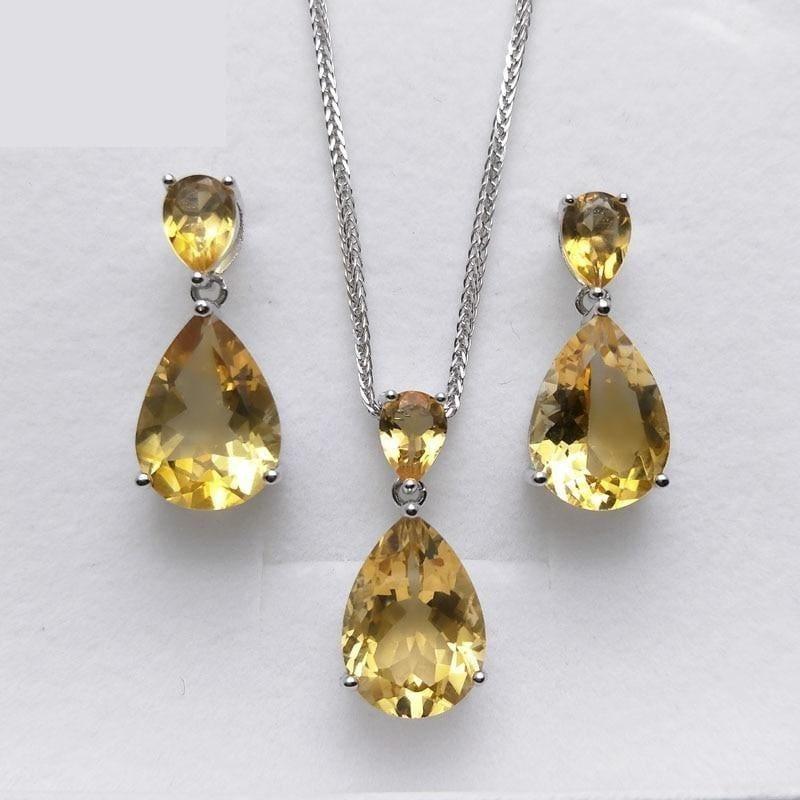 Gorgeous Pear Shaped Brazil Citrine S925 silver Gemstone Earring and Pendant Jewelry Set - Jewelry Set