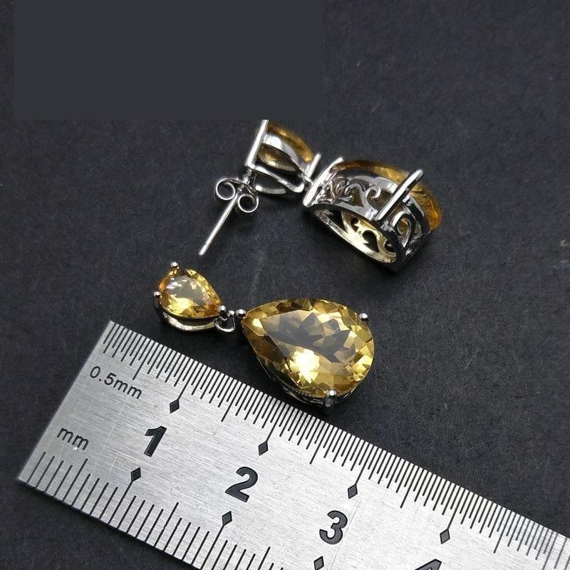 Gorgeous Pear Shaped Brazil Citrine S925 silver Gemstone Earring and Pendant Jewelry Set - Jewelry Set