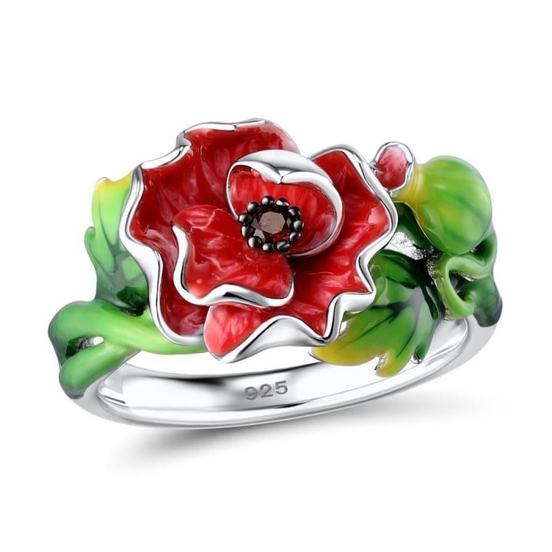 Gorgeous Red Flower Shiny Garnet Nano CZ Ring - Rings