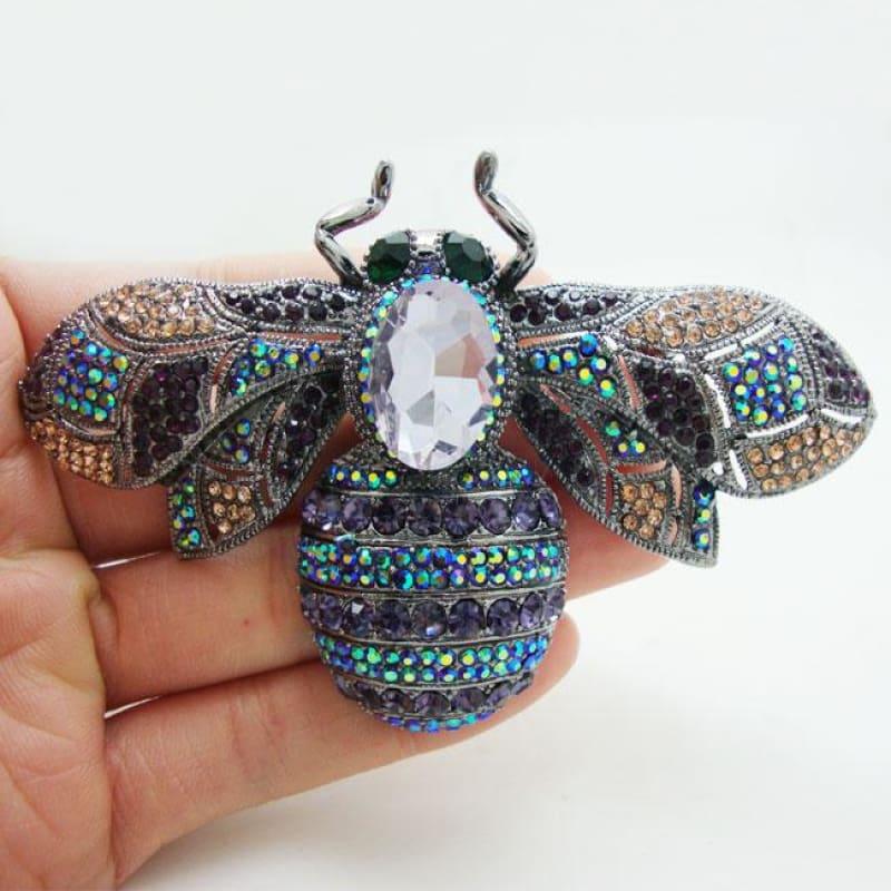 Gothic Style Classic Bee Insectl Purple Rhinestone Crystal Brooch Pin Woman Jewelry - Brooch