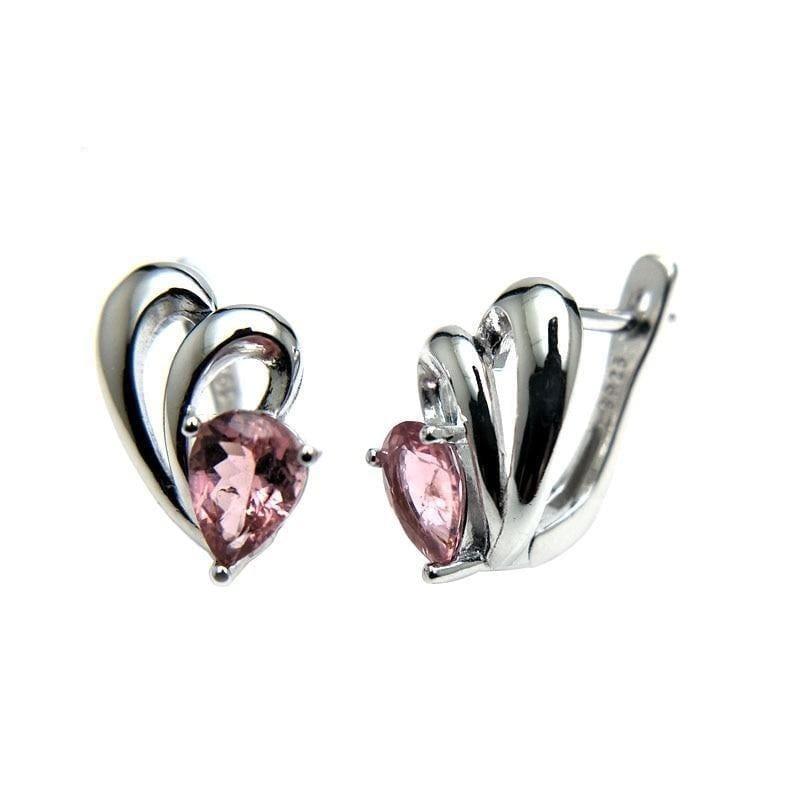 Grace Natural Pink Tourmaline Gemstone in 925 Sterling Silver Small Simple Earrings - earrings