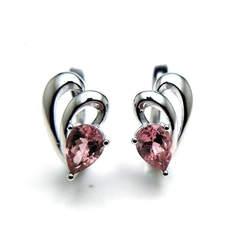 Grace Natural Pink Tourmaline Gemstone in 925 Sterling Silver Small Simple Earrings - earrings