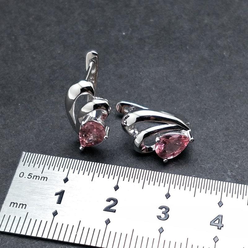 Grace Natural Pink Tourmaline Gemstone in 925 Sterling Silver Small Simple Earrings - earrings