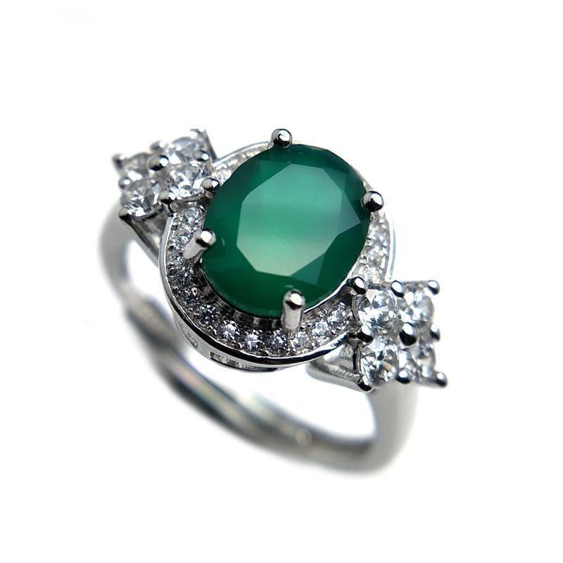 Green Agate Gemstone 7*9mm 925 Sterling Silver Ring - Resizable / Green agate - rings