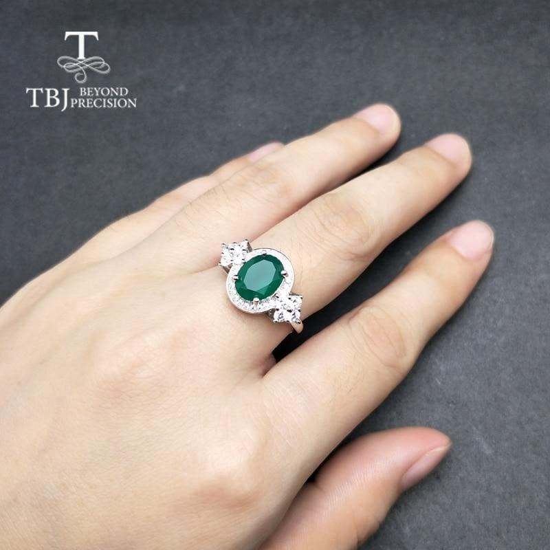 Green Agate Gemstone 7*9mm 925 Sterling Silver Ring - rings