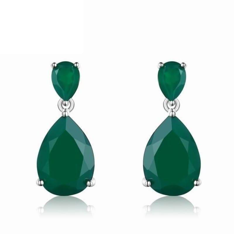 Green Agate Gemstone in 925 Sterling Silver Fashion Beautiful Dangle Earrings - green agate - earrings