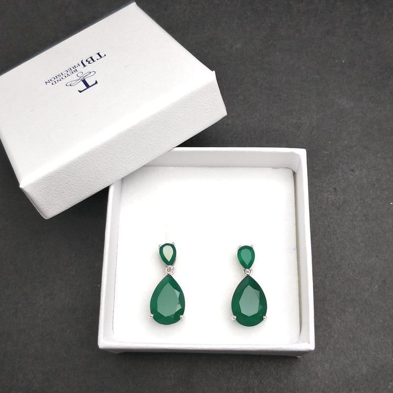 Green Agate Gemstone in 925 Sterling Silver Fashion Beautiful Dangle Earrings - earrings