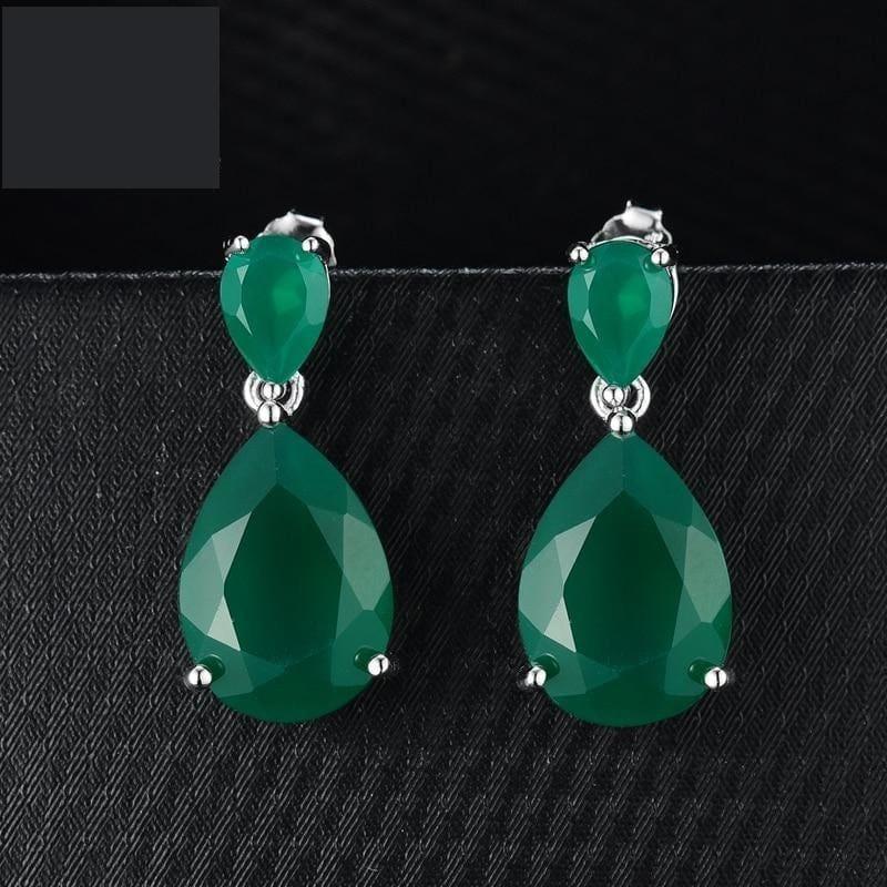 Green Agate Gemstone in 925 Sterling Silver Fashion Beautiful Dangle Earrings - earrings
