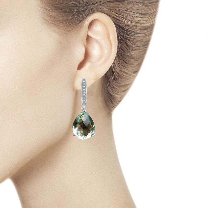 Green Amethyst 14ct Checkerboard Cut Gemstone Classic 925 Sterling Silver Earrings - Earrings