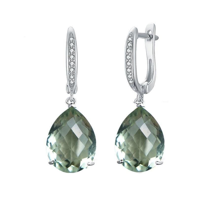Green Amethyst 14ct Checkerboard Cut Gemstone Classic 925 Sterling Silver Earrings - Earrings