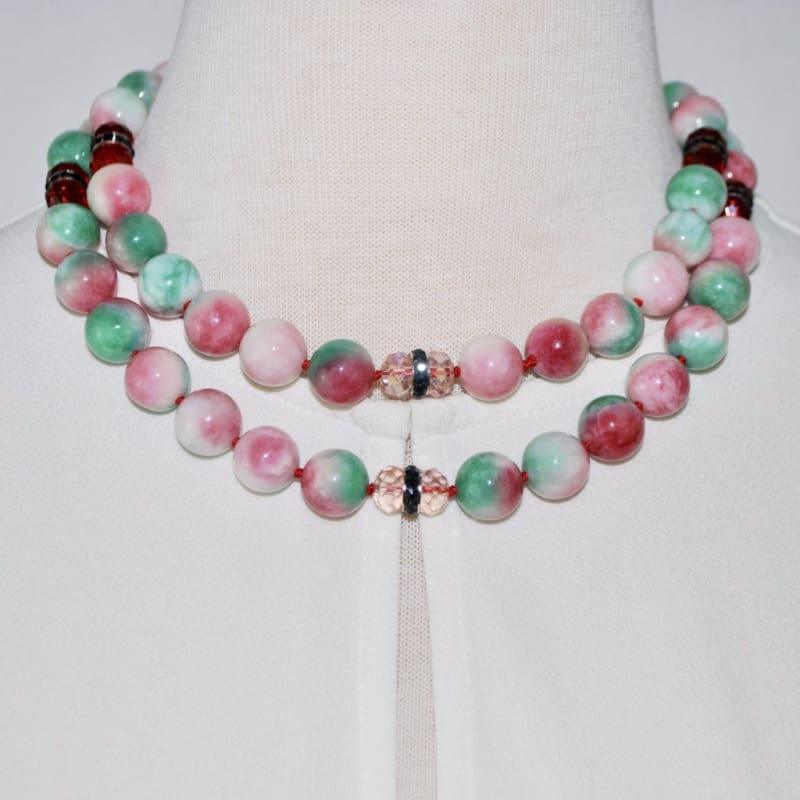 Green and Red Jade Elegant Double strands necklace - Handmade