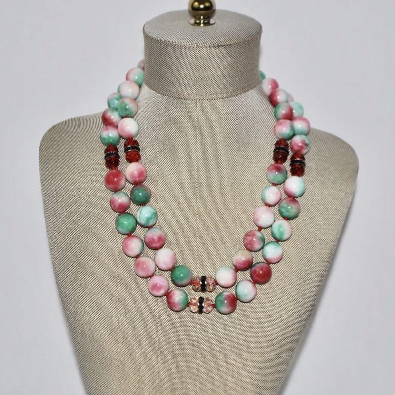 Green and Red Jade Elegant Double strands necklace - Handmade
