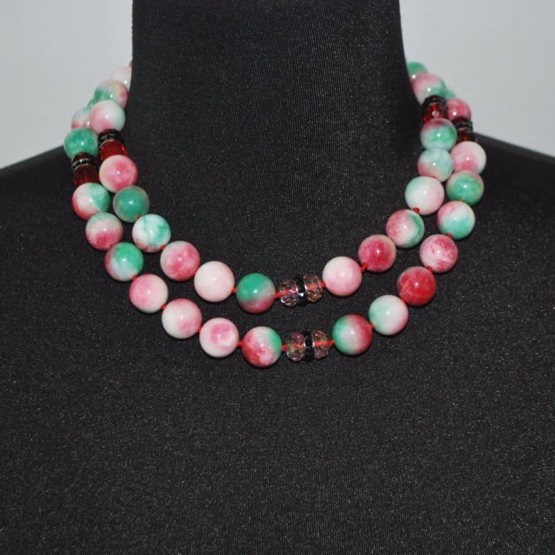 Green and Red Jade Elegant Double strands necklace - TeresaCollections