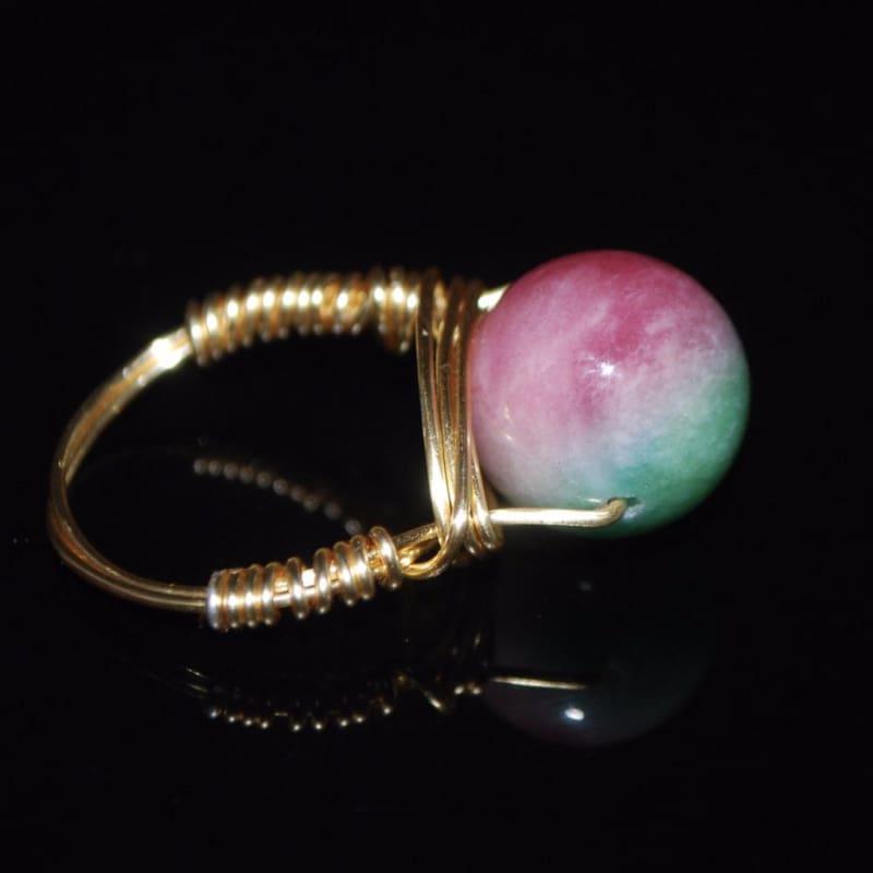 Green and Red Jade Handcrafted Wired Ring - 6.5 / Rose gold - Handmade