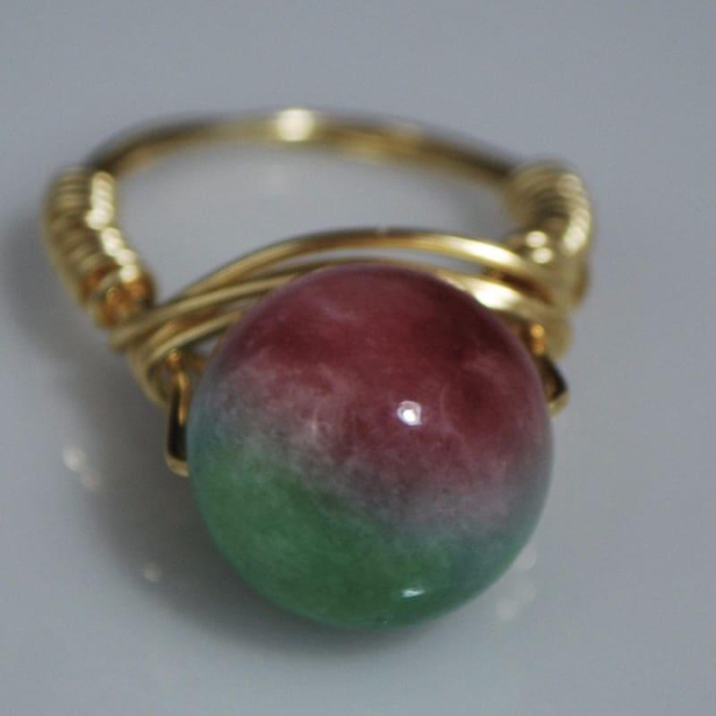 Green and Red Jade Handcrafted Wired Ring - Handmade