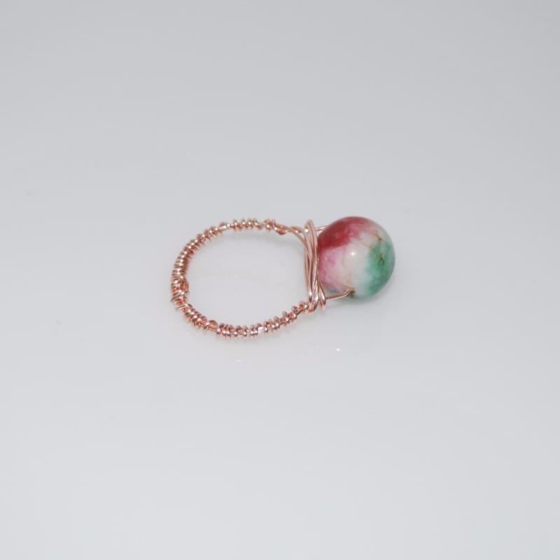 Green and Red Jade Handcrafted Wired Ring - Handmade