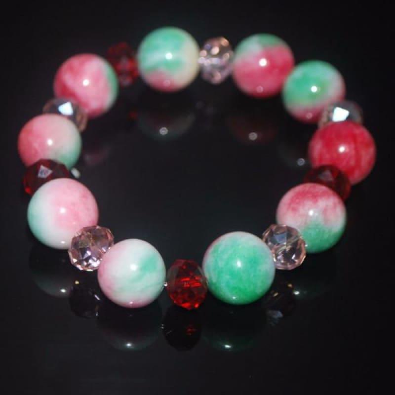 Green And Red Jade With Pink Crystals Bracelets - TeresaCollections