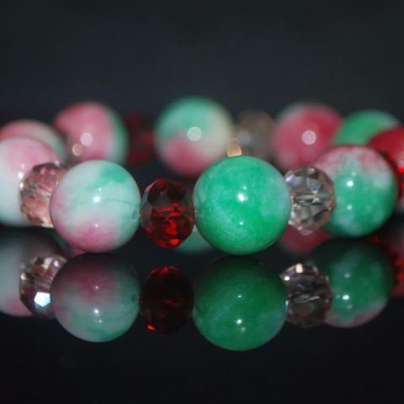 Green And Red Jade With Pink Crystals Bracelets - TeresaCollections