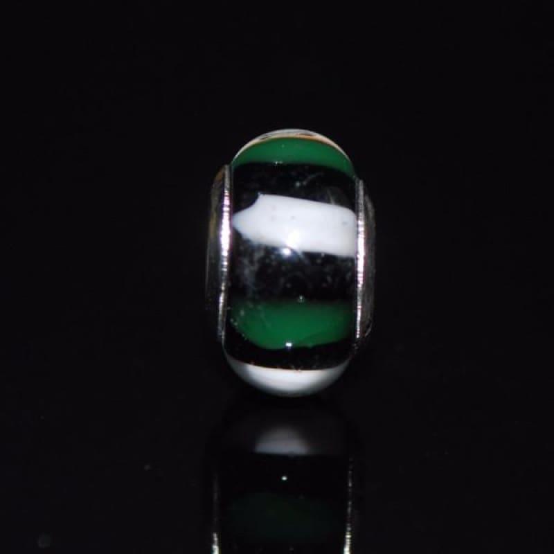 Green and White Stripe Charm Bead - Charm beads