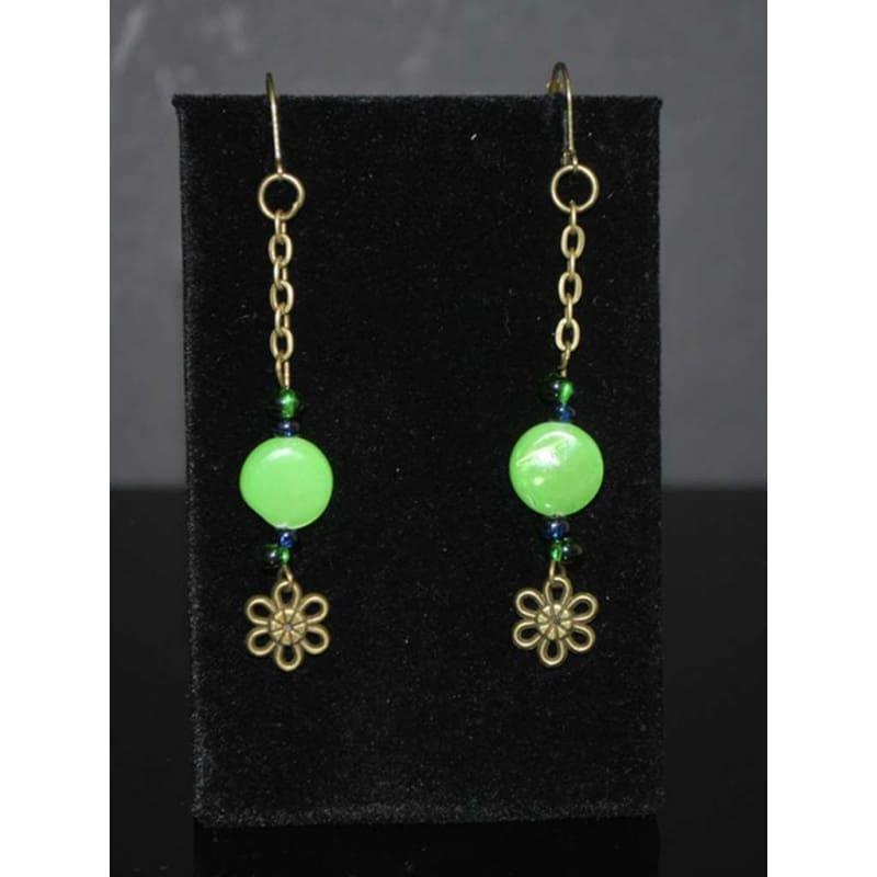 Green Antique Dangle Boho Earrings - Handmade