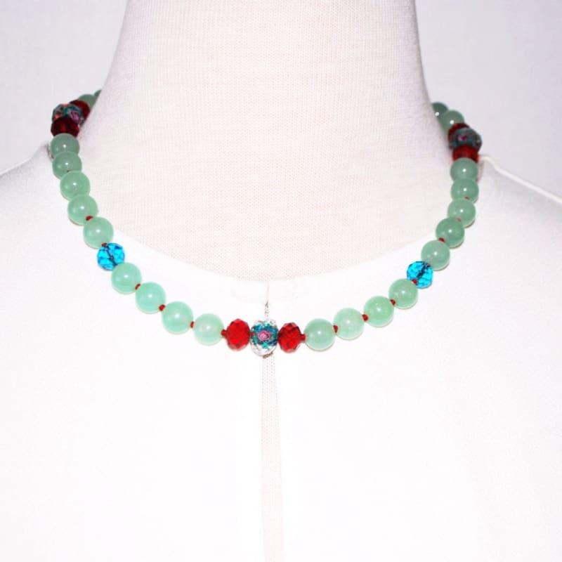 Green Carnelian With Crystal Ascents Necklace - Handmade