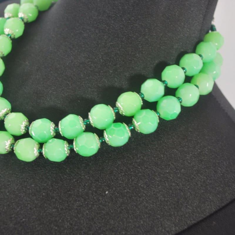 Green Double Strands Faceted with Emerald Ascent Necklace - Handmade