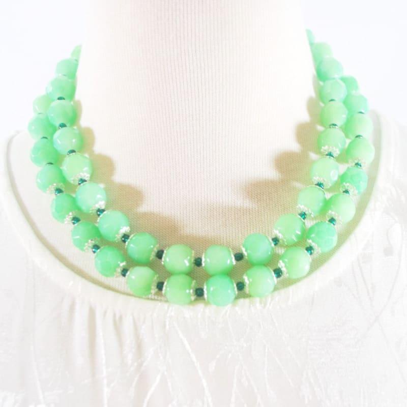 Green Double Strands Faceted with Emerald Ascent Necklace - Handmade