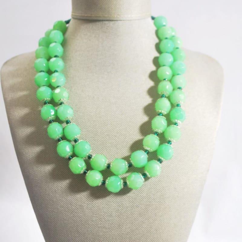 Green Double Strands Faceted with Emerald Ascent Necklace - Handmade