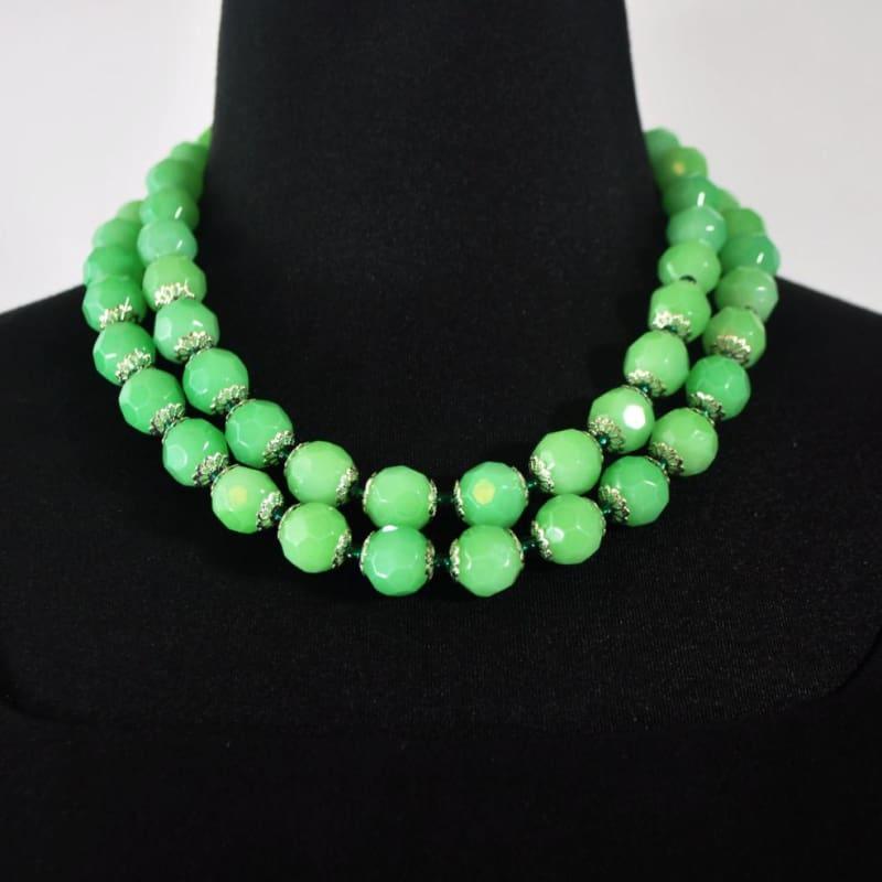 Green Double Strands Faceted with Emerald Ascent Necklace - Handmade