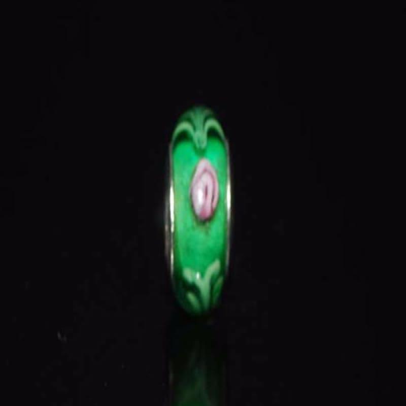 Green Pink Rose Murano Charm Bead - Charm beads