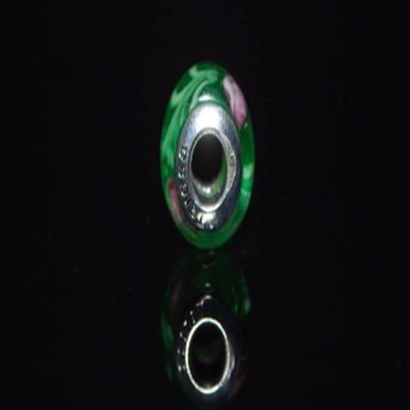 Green Pink Rose Murano Charm Bead - Charm beads