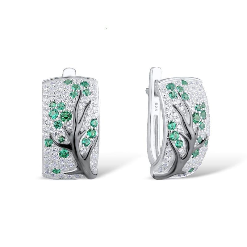 Green Tree Shiny Natural Green Stones Earrings Ring Set 925 Sterling Silver Delicate Fashion Jewelry - jewelry set