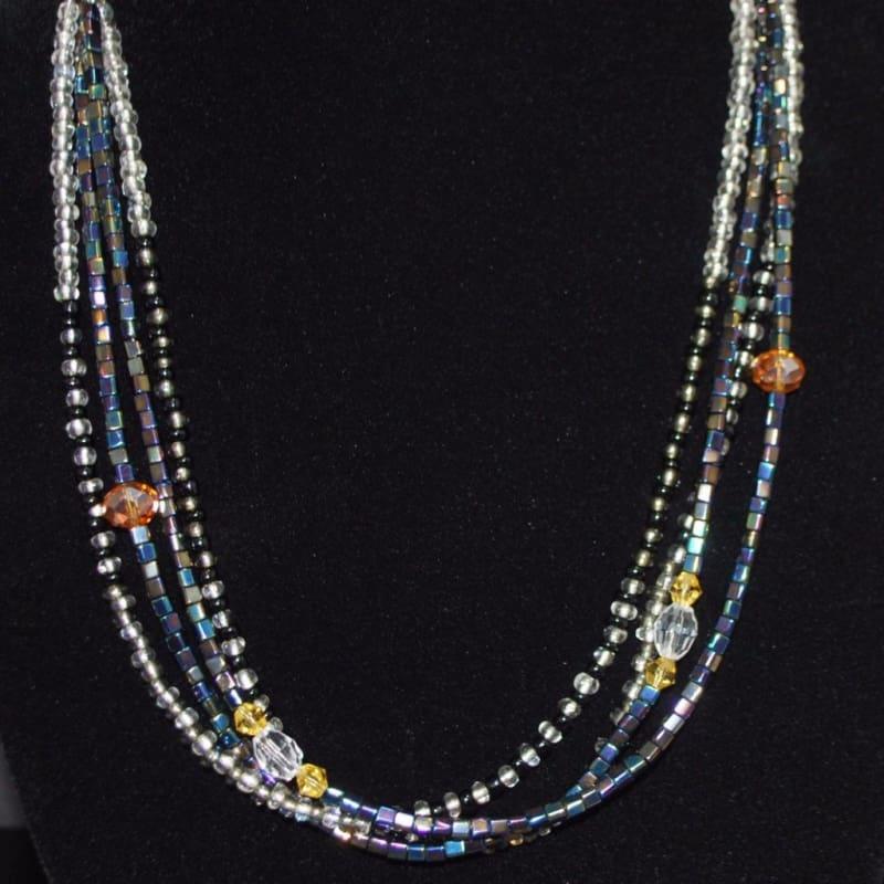 Gunmental Metallic Crystal Womens Boho Necklace - Handmade