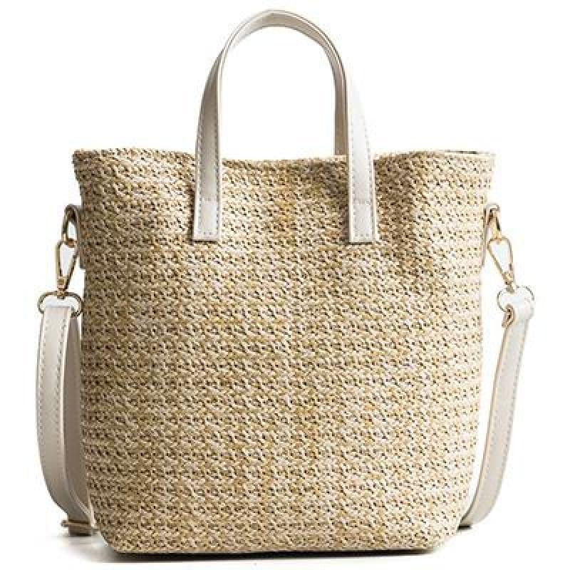 Hand-Woven Rattan Bag Embroidery Shoulder Crossbody Bags - Beige - HandBag