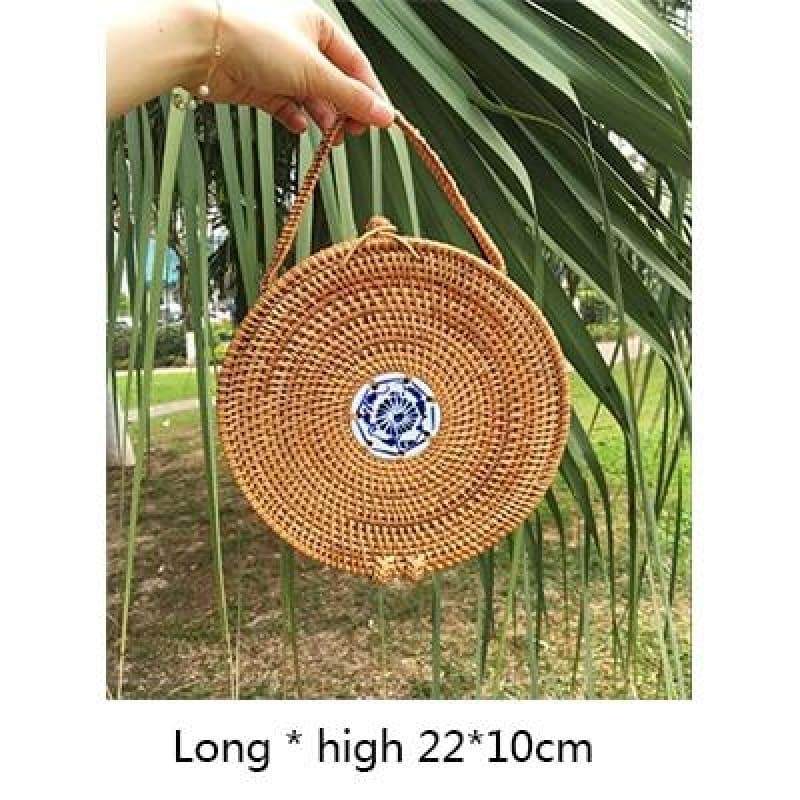 Hand-Woven Rattan Bag Embroidery Shoulder Crossbody Bags - Handbags - HandBag