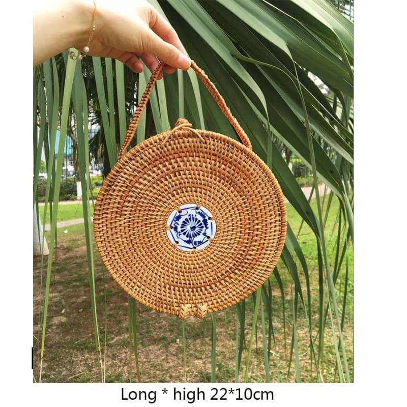 Hand-Woven Rattan Bag Embroidery Shoulder Crossbody Bags - HandBag