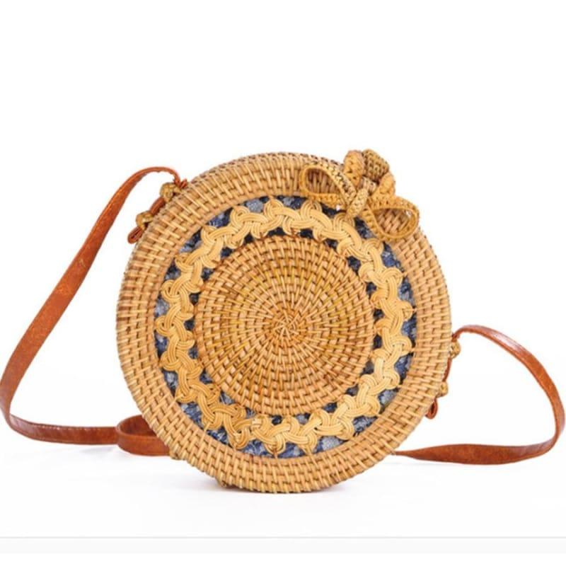 Round Rattan Bag Bali Bag Straw Bag Woven Shoulder Bag 