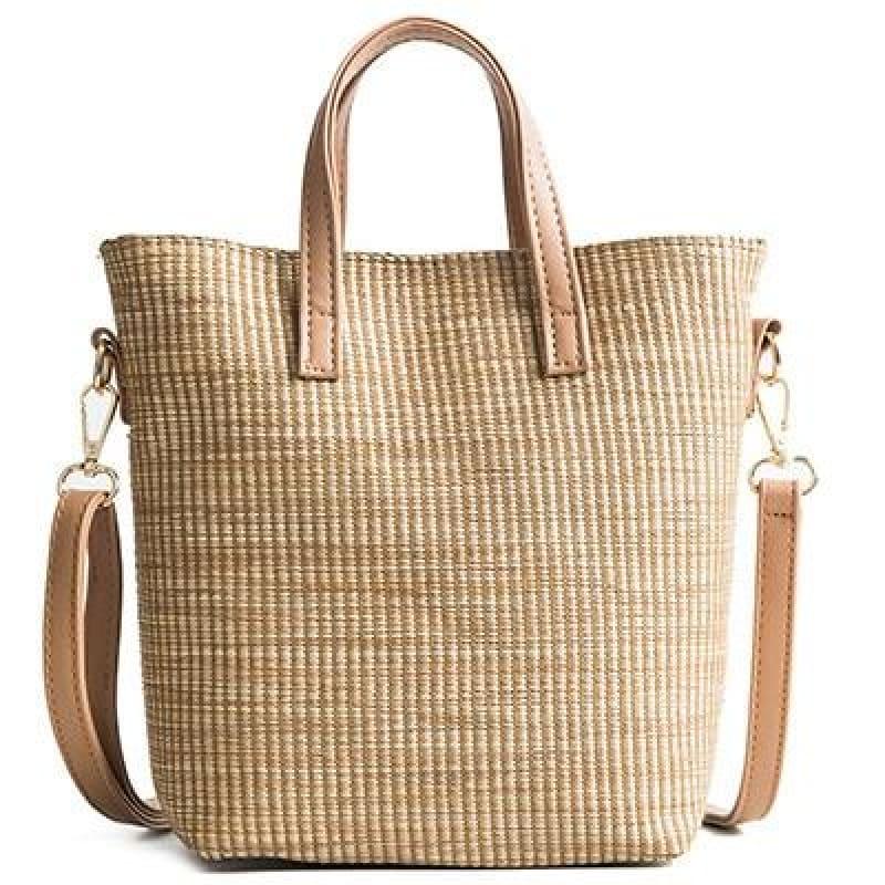 Hand-Woven Rattan Bag Embroidery Shoulder Crossbody Bags - Khaki - HandBag