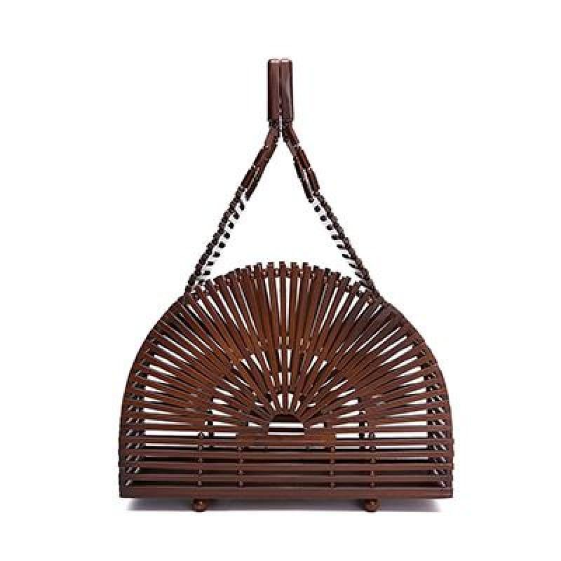 Hand-Woven Rattan Bag Embroidery Shoulder Crossbody Bags - semicircle bag dark - HandBag