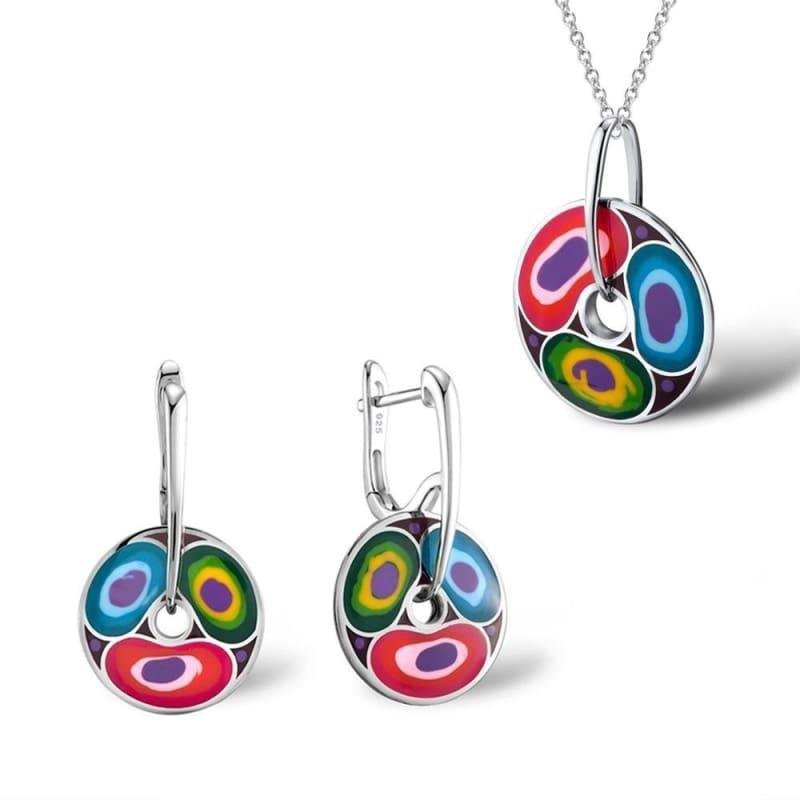 HANDMADE Colorful Enamel Jewelry Set Earrings Pendant Jewelry Set - jewelry set