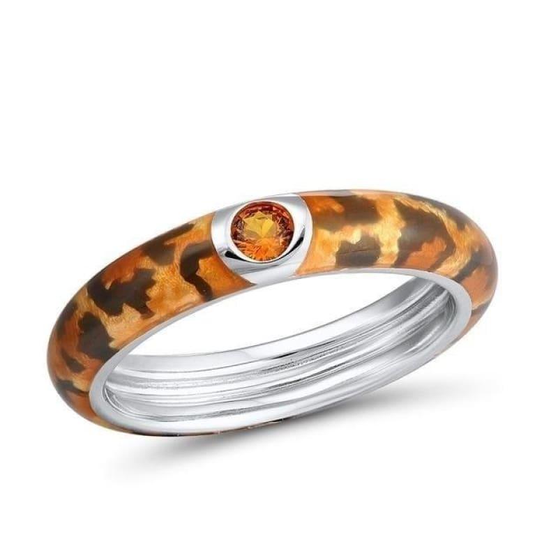 Handmade Enamel Colorful Enamel Rings Eternity Ring 925 Sterling Silver Ring - 6 / Orange Color