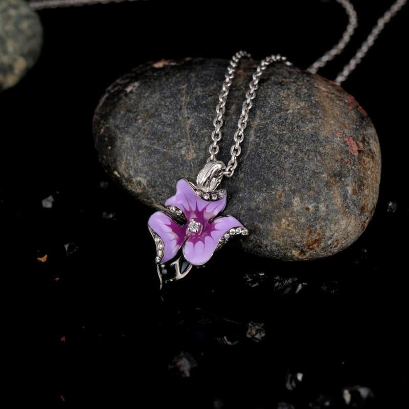 HANDMADE Enamel Elegant Pink Flower Ring Earrings Pendent 925 Sterling Silver Jewelry Set - Jewelry set